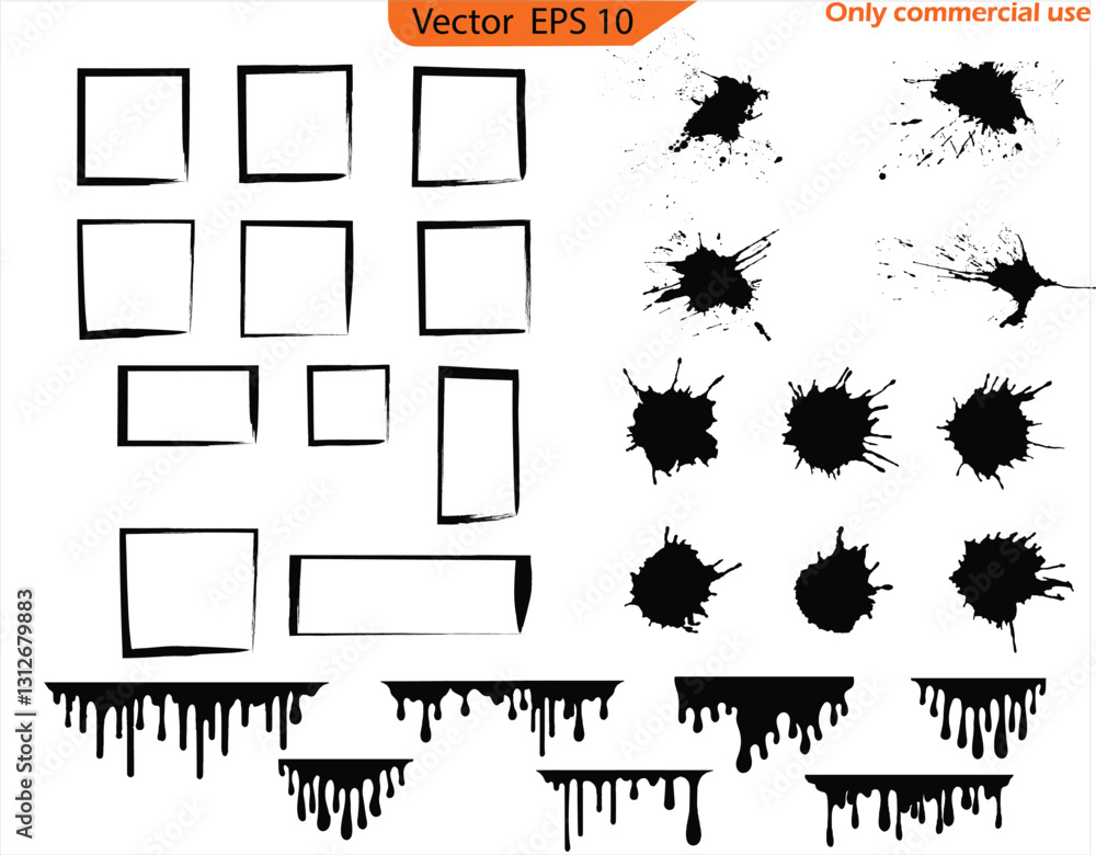 Vector illustration of a set of grunge textures. Vector illustration of an abstract background with blots.  Set of grunge banners with ink splashes. 	Brush strokes text boxes. Vector paintbrush set.
