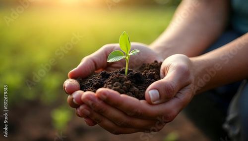 Hands holding a small sprout