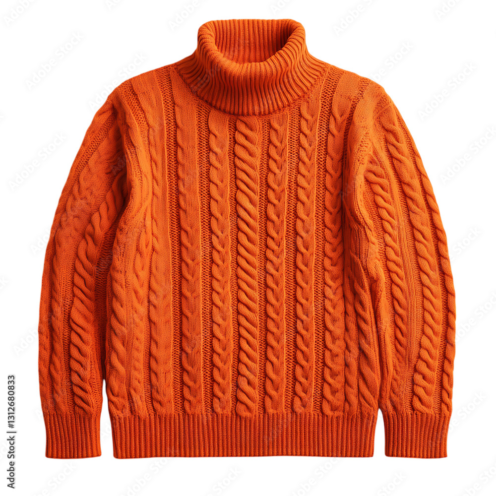 A Ribbed Knit Turtleneck Sweater in Vibrant Orange Isolated on Transparent Background A Ribbed Knit Turtleneck Sweater in Vibrant Orange Isolated on Transparent Background
