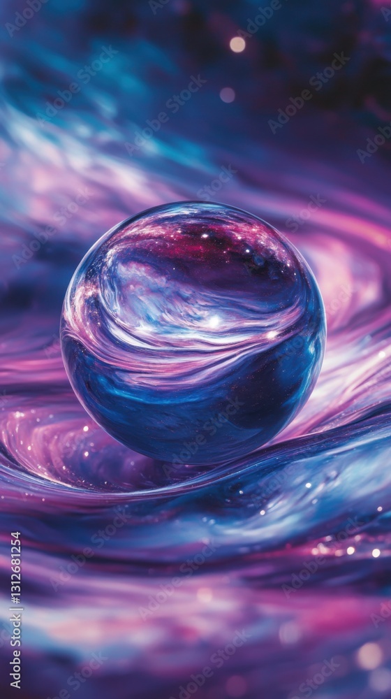 Image d'une sphère flottante dans un espace coloré et cosmique. Image d'une sphère flottante dans un espace coloré et cosmique.