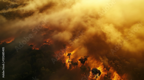 Above the Devastation: Aerial View of Deforestation in the Amazon Rainforest – Expansive Clear-Cut Areas and Isolated Green Patches Depicting Environmental Impact