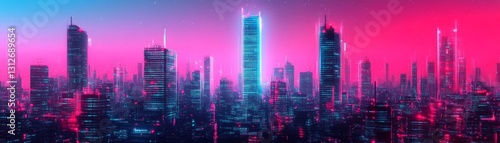 Wallpaper Mural A cyberpunk warzone, abandoned skyscrapers covered in digital decay and glitching lights Torontodigital.ca