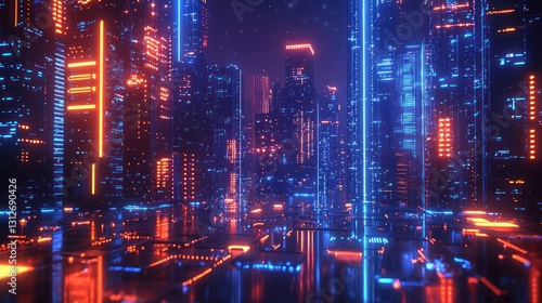 Wallpaper Mural Neon city skyline at night, futuristic cityscape, urban scene, digital art, photorealistic Torontodigital.ca