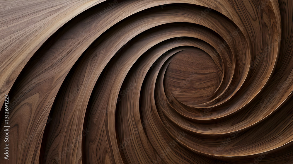Fototapeta premium Swirling Patterns of Rich Brown Wood Grain in Spiral Design