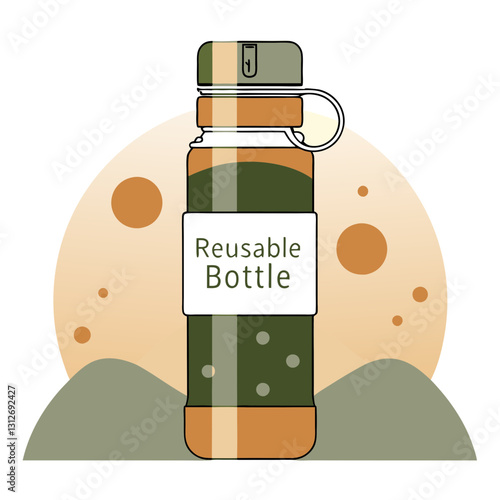 Reusable bottle icon with green background, sustainability concept