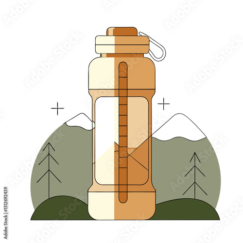 Stylish reusable bottle icon showcasing nature, sustainability concept