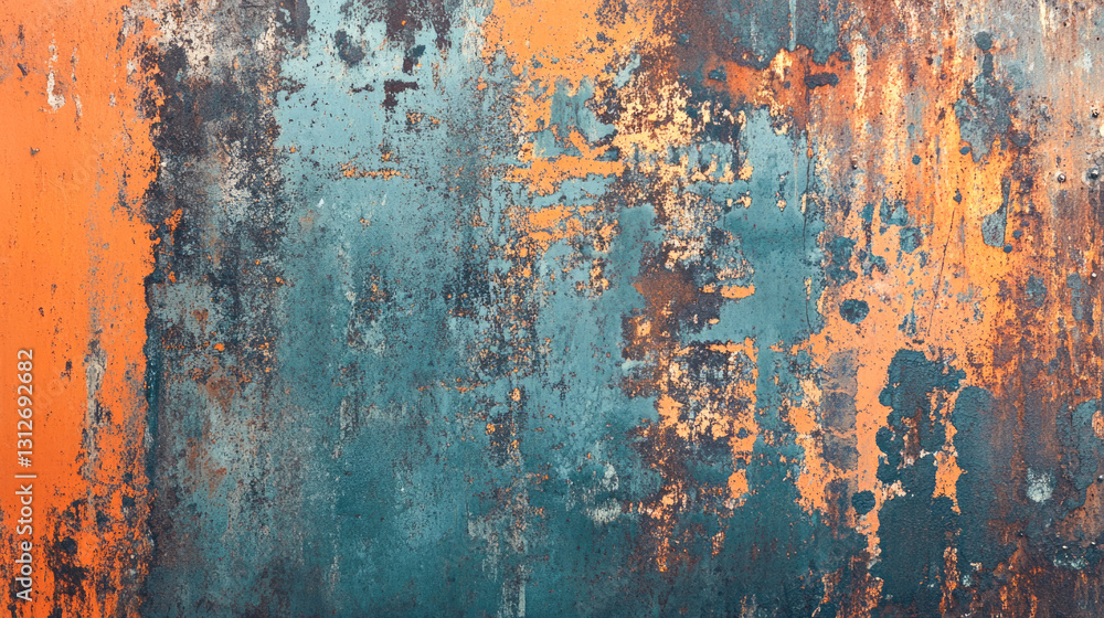 Vibrant abstract rust textured background with orange and blue hues