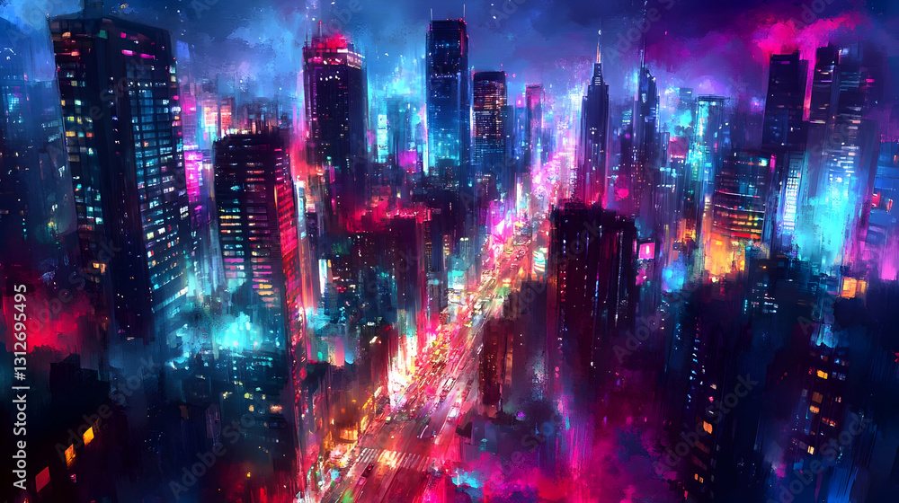 Vibrant Neon Cityscape at Night Vibrant Neon Cityscape at Night