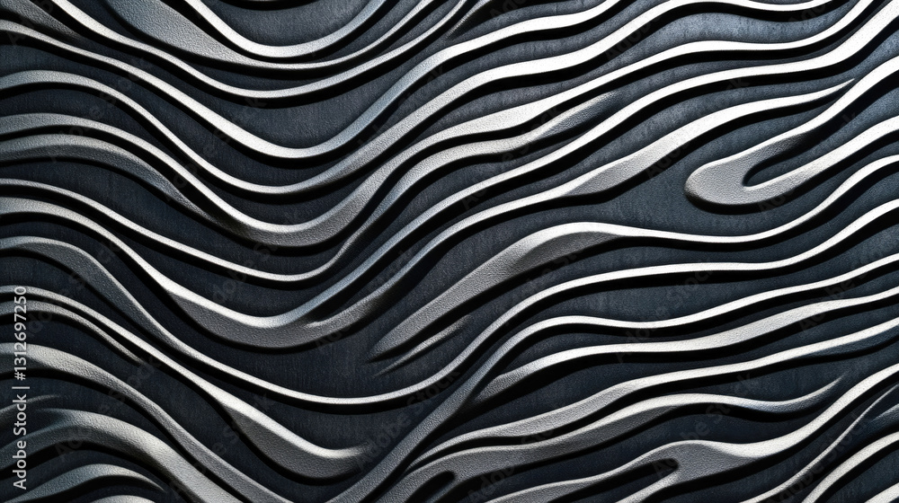 Obraz premium Abstract black and white wave pattern with textured surfaces