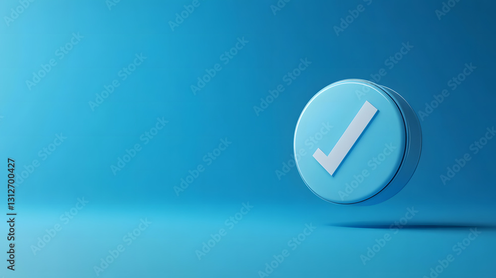 3D Render of a Check Mark Icon on a Blue Background 3D Render of a Check Mark Icon on a Blue Background