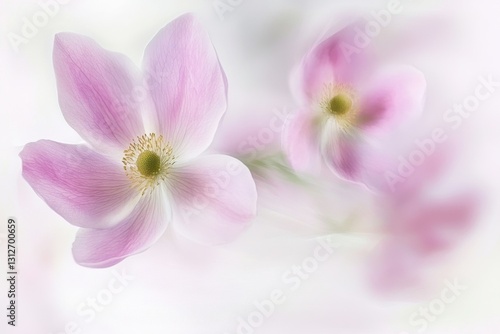 Soft Focus of Pink Anemone Flowers with Delicate Petals in Serene Setting