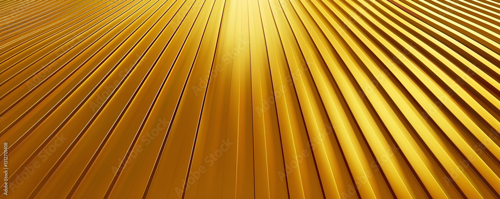 Obraz premium Złote linie w perspektywie z efektem światła, abstrakcyjna geometryczna kompozycja o luksusowym i eleganckim charakterze