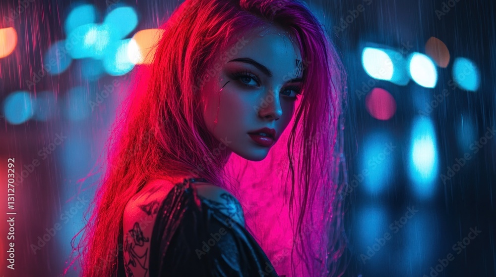 Cyberpunk Girl in the Rain: Neon City Nights Cyberpunk Girl in the Rain: Neon City Nights