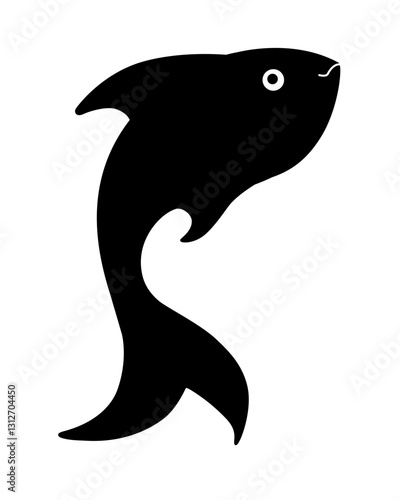 Fish silhouette. Black vector silhouette of fish for logo or icon. Fish silhouette for corporate identity or pictogram.	