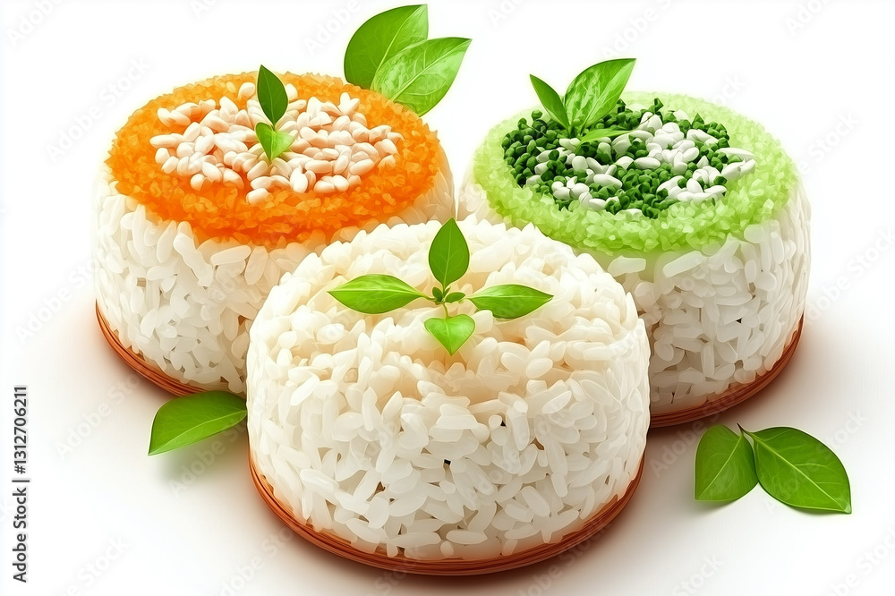 Isometric view of Rice and Grain-Based Comfort Foods, food illustration art, isolated on white Isometric view of Rice and Grain-Based Comfort Foods, food illustration art, isolated on white