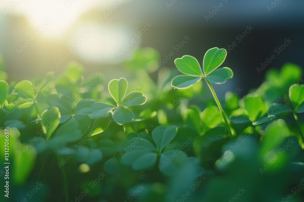 A close-up of green shamrocks, symbolizing good fortune and the St. Patrick's Day celebration Generative AI A close-up of green shamrocks, symbolizing good fortune and the St. Patrick's Day celebration Generative AI