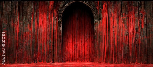 Red curtain stage gothic arch backdrop