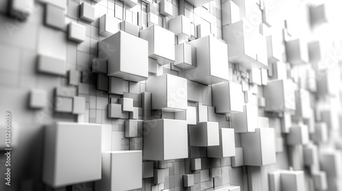 Abstract 3D white cubes background, geometric shapes, modern design, digital art, possible use in tech presentation