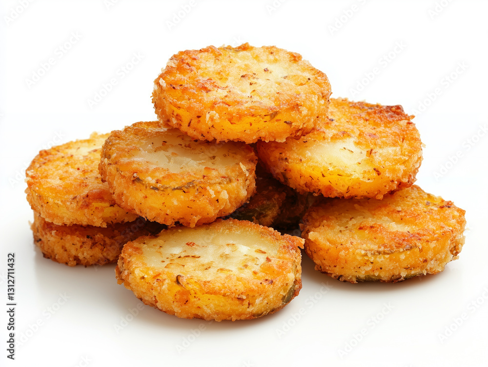 Fried Pickles, photorealistic food, white background Fried Pickles, photorealistic food, white background