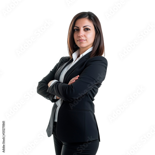 Mujer de negocios con los brazos cruzados en fondo transparente