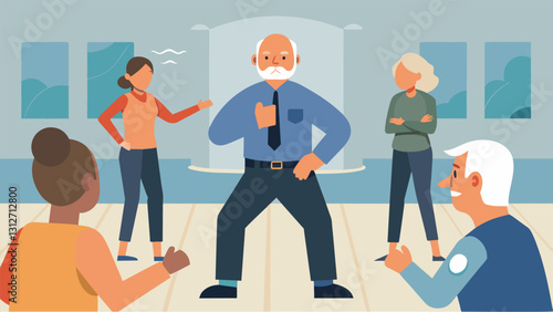 At the community center a retired detective teaches selfdefense classes to older adults incorporating reallife crime scenarios and how to handle them based on his years of. Vector illustration