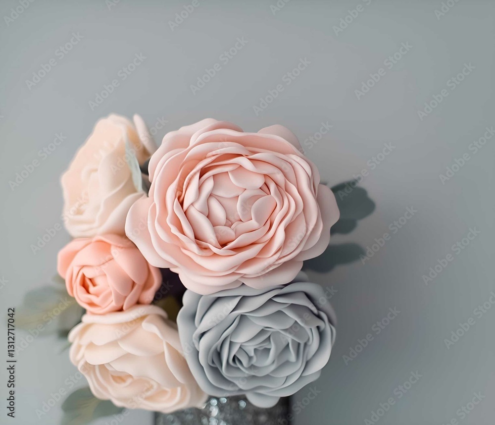 Fototapeta premium Romantic bouquet of voluminous flowers with porcelain effect for blogs, branding, premium packaging and interior solutions.