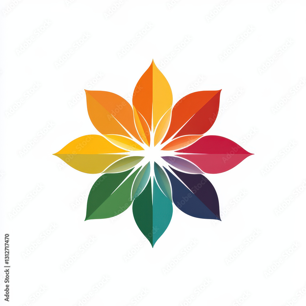 Modern symmetrical rainbow flower logo with elegant petals in a stylish and minimalistic design Modern symmetrical rainbow flower logo with elegant petals in a stylish and minimalistic design