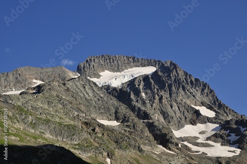 Snowy mountain peaks, tour of the Ecrins and Oisans Massif, hiking, trek, GR54, Alps, France, summer, holidays.