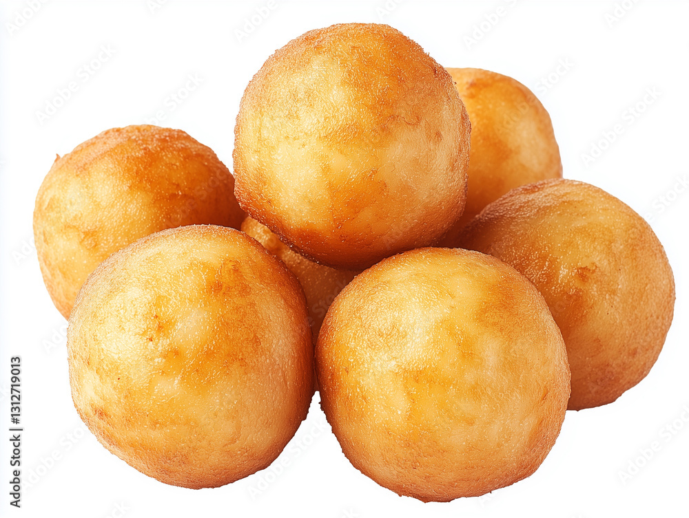 Realistic Vetkoek, white background, food photography Realistic Vetkoek, white background, food photography