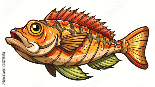 piece of grilled monkfish on white background