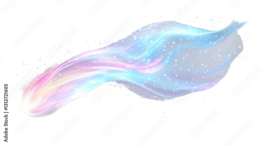 Holographic rainbow light wave with sparkling particles on transparent background Holographic rainbow light wave with sparkling particles on transparent background