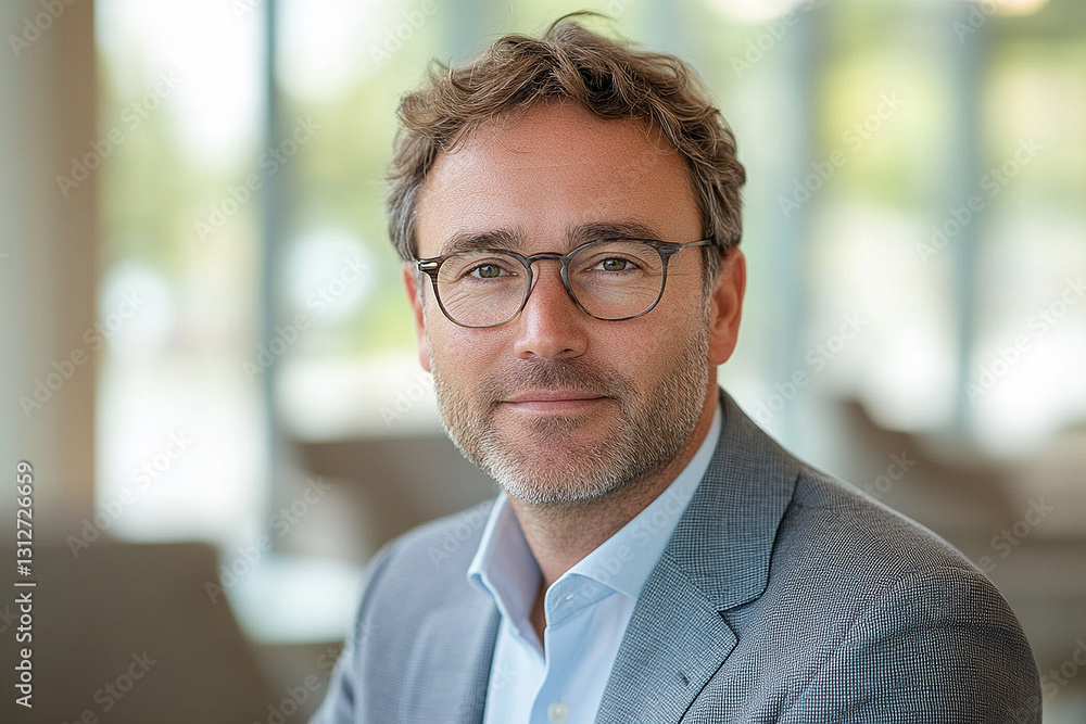 Confident Business Professional portrait of a man in a suit and glasses with a confident expression Confident Business Professional portrait of a man in a suit and glasses with a confident expression