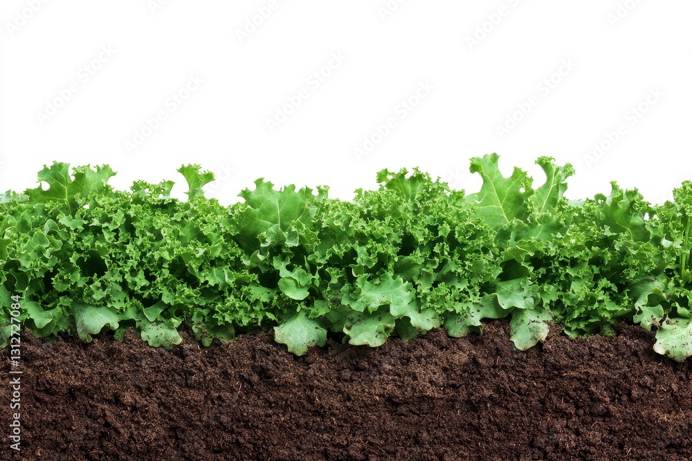 Organic leafy greens growing robustly in rich composted soil under the warm sun. Generative AI Organic leafy greens growing robustly in rich composted soil under the warm sun. Generative AI