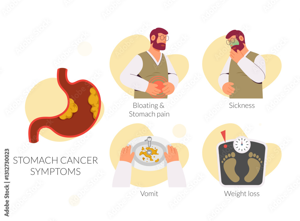 Fototapeta premium Stomach - Gastric - Cancer Key Symptoms - Stock Illustration