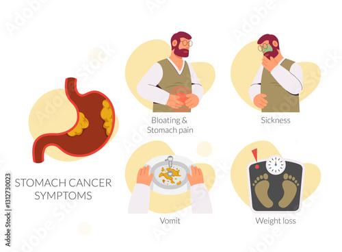 Stomach - Gastric - Cancer Key Symptoms - Stock Illustration