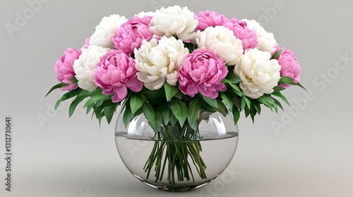 Wallpaper Mural Pink, white peonies in glass vase, studio shot, grey background, floral arrangement Torontodigital.ca
