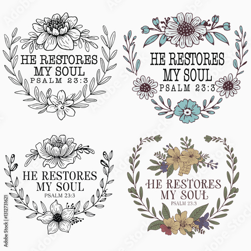 He Restores My Soul Svg Png, Psalm 23 Png, Biblical Quotes Svg, Christian Clipart, Religious Png, Faith-Based Svg Spiritual Clipart