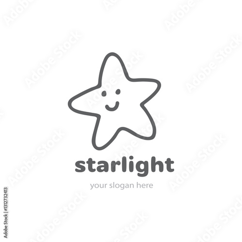 Star Logo Vector for Business. Sign Linear Icon for Children Website. Flat Symbol Hand Drawing Starlight Smile. Doodle Cartoon Style Logotype of Show Award Concept. Illustration Isolated Background.