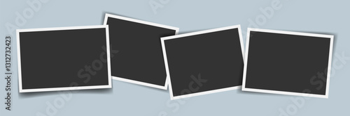 Realistic blank photo frames collage with shadows on light blue background. Perfect for photo mockups, memory albums, scrapbooking, social media templates