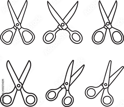 set of scissors line art, black outline, vector and illustration, coloring book page line art drawing