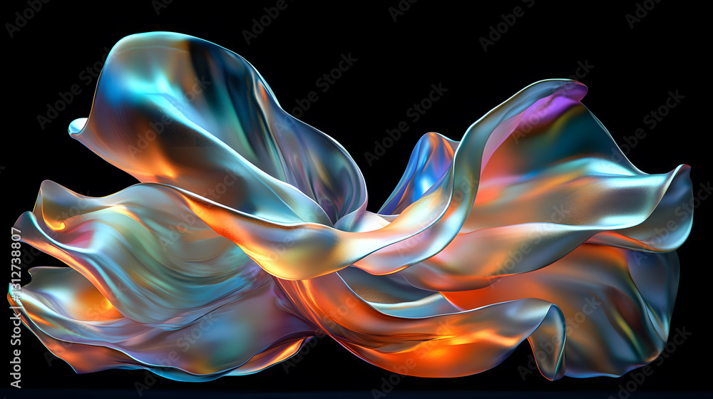 Obraz premium Abstract iridescent flowing fabric, 3D render