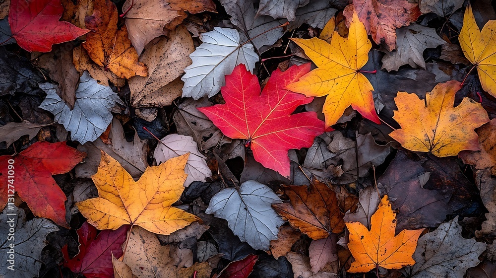 Obraz premium Autumn Leaves: Red Maple Leaf Among Colorful Foliage