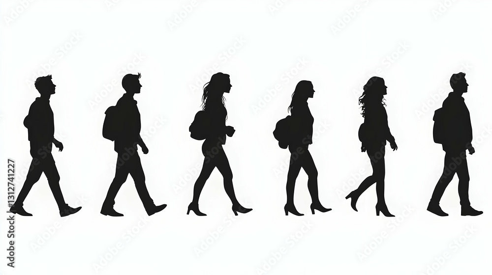 Silhouettes of students walking in a row (1) Silhouettes of students walking in a row (1)