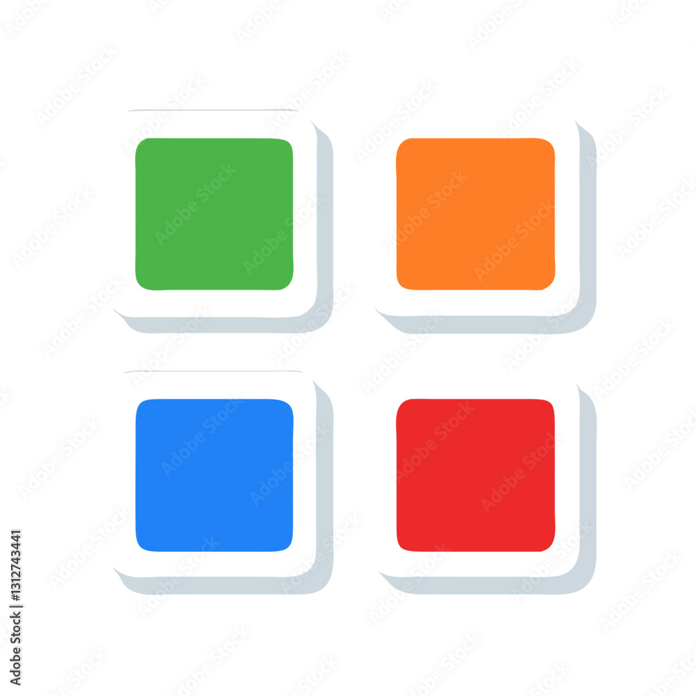 four colorful square tiles are arranged on a surface, each in a different hue: green, orange, blue, and red, vector illustration four colorful square tiles are arranged on a surface, each in a different hue: green, orange, blue, and red, vector illustration