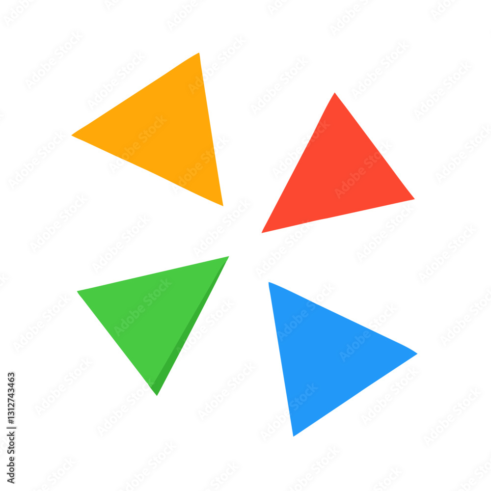 Four colorful triangles arranged in a circular pattern, simple, modern graphic elements. Each triangle features a different vibrant color, vector illustration Four colorful triangles arranged in a circular pattern, simple, modern graphic elements. Each triangle features a different vibrant color, vector illustration