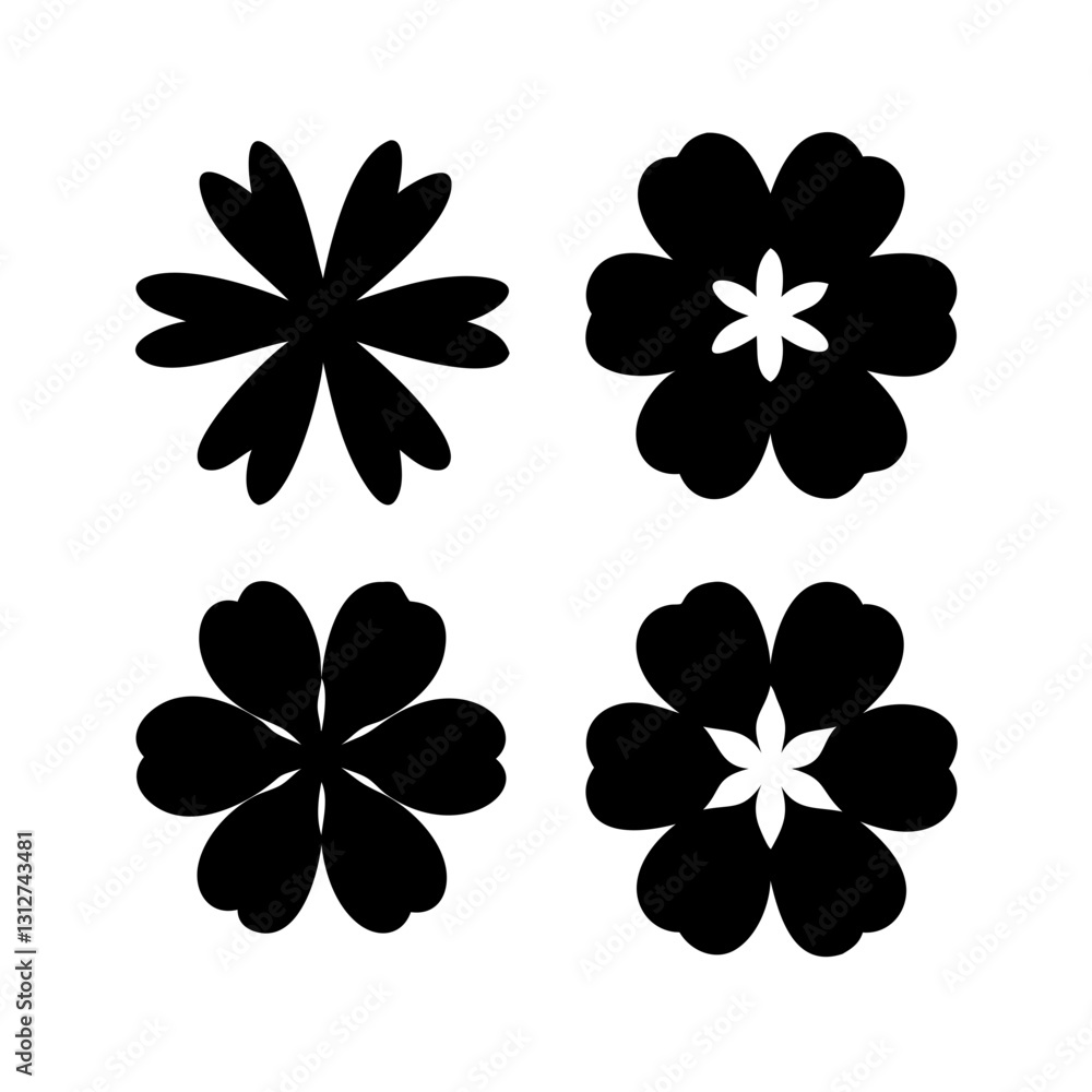 Fototapeta premium four simple flower icons, each with a unique shape and detail, perfect for web design or graphic projects. vector bundle collection illustration