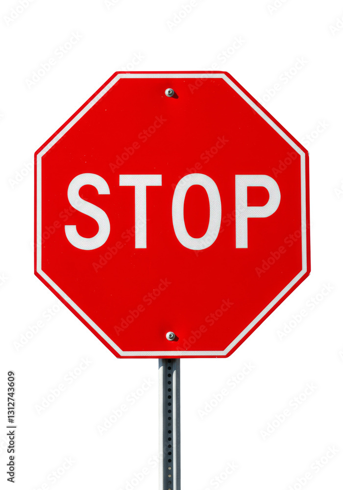 Isolated stop sign on a white background, clearly visible and emphasizing the importance of traffic regulations Isolated stop sign on a white background, clearly visible and emphasizing the importance of traffic regulations