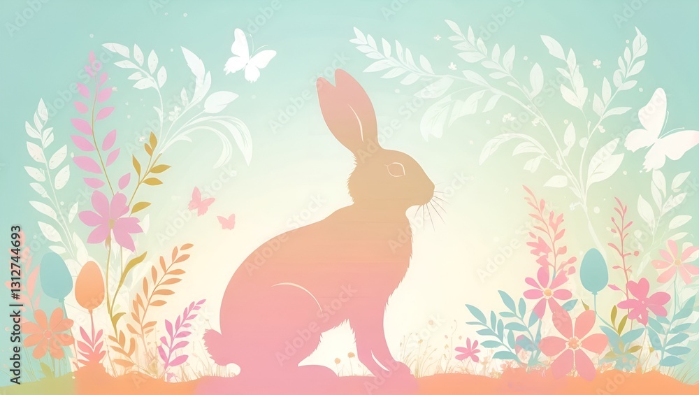 Obraz premium Colorful Silhouette of Rabbit Surrounded by Floral Elements