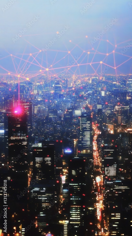 Fototapeta premium City landscape infused with vibrant digital networks
