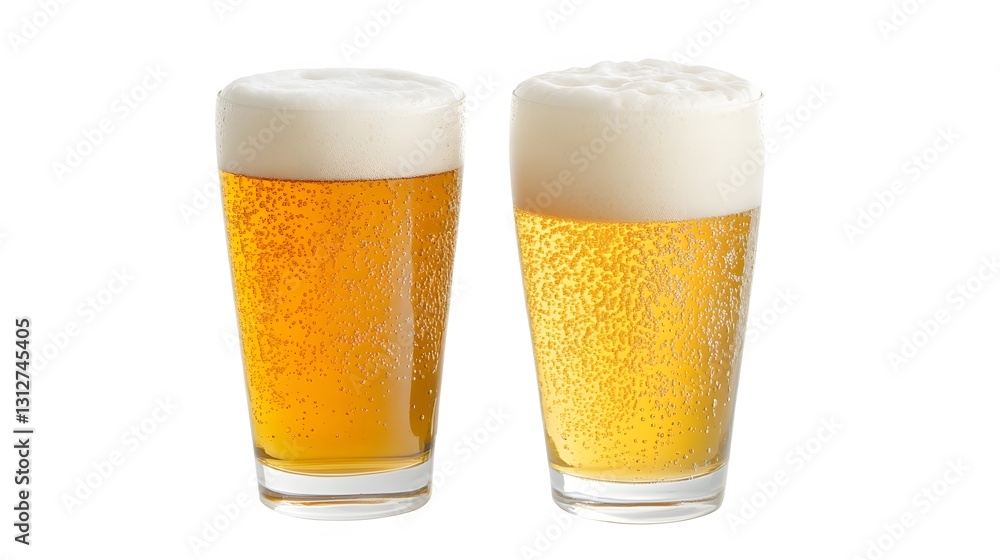Two Glasses of Light Beer with Frothy Head Two Glasses of Light Beer with Frothy Head